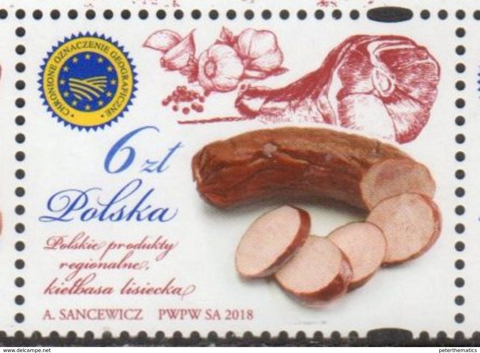 POLAND, 2018, MNH, FOOD, REGIONAL POLISH PRODUCTS, SAUSAGES, EMBOSSED STAMP, 1v - Food