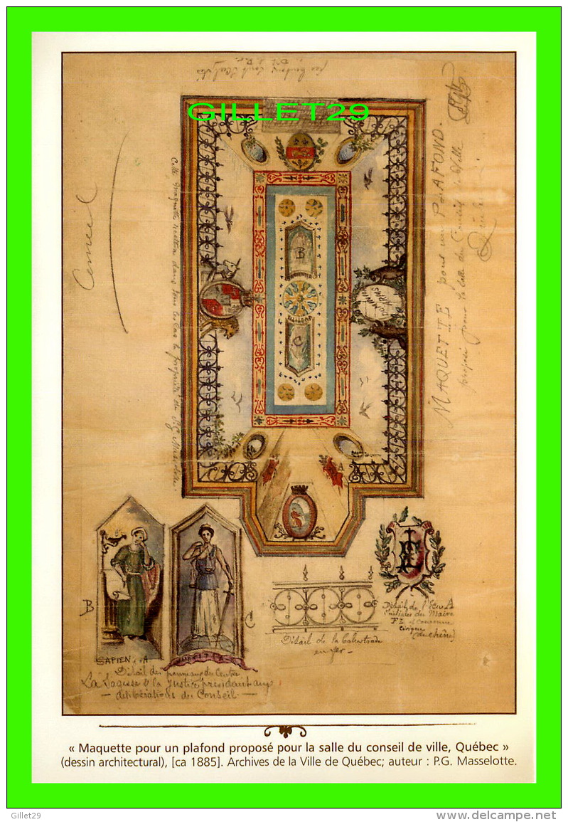 QUÉBEC - MAQUETTE POUR UN PLAFOND PROPOSÉ POUR LA SALLE DU CONSEIL DE VILLE, 1885 - ARCHIVES DE LA VILLE DE QUÉBEC - - Québec - La Cité