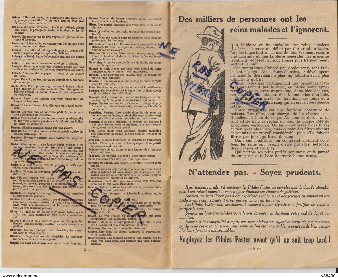 LIVRE EGYPTIEN DE SONGES De 1933 - Offert Par Les PILULES FOSTER Pour Les Reins Et La Vessie - 34 Pages -15 Scannes - Werbung