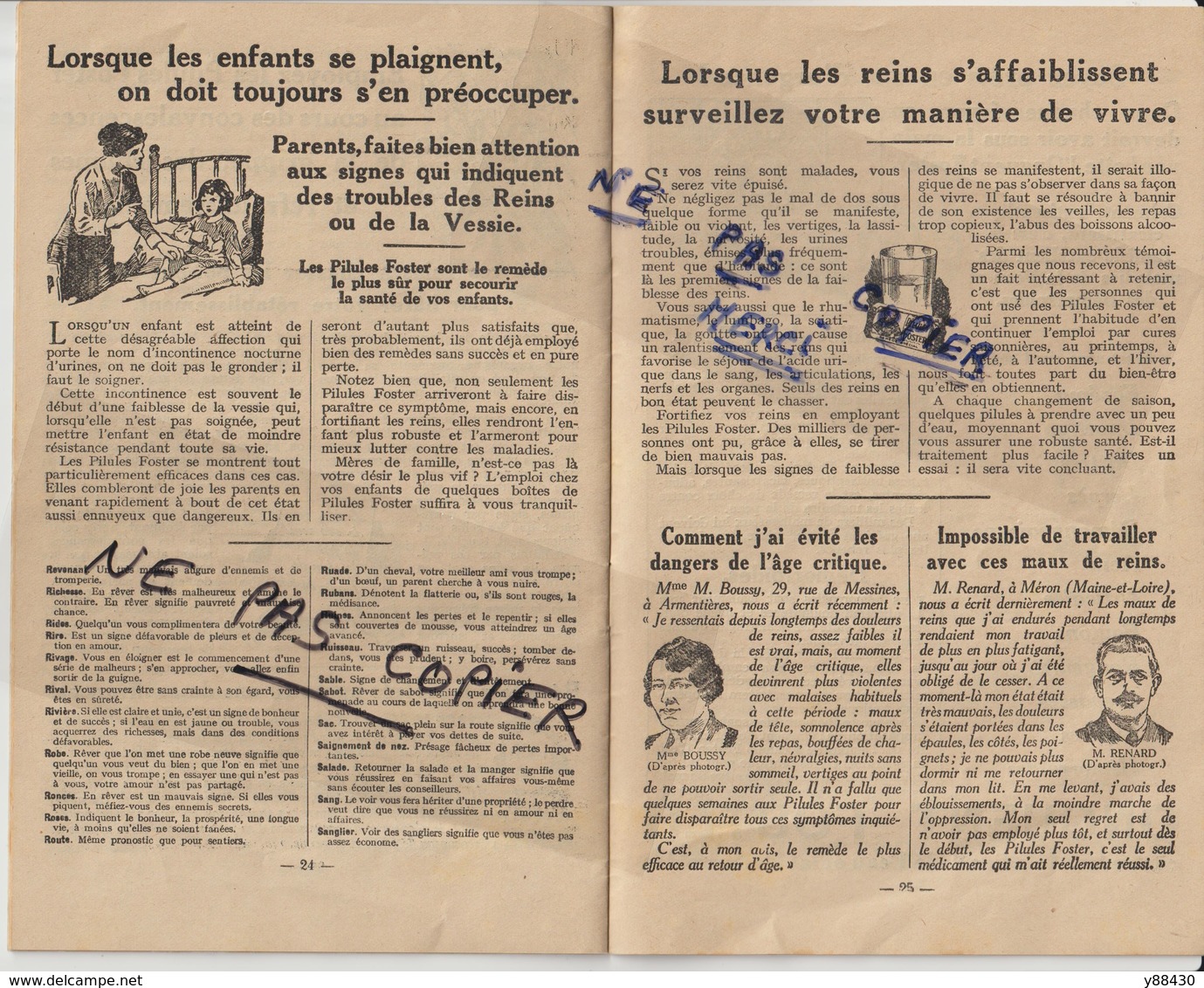 LIVRE EGYPTIEN DE SONGES de 1933 - offert par les PILULES FOSTER pour les Reins et la Vessie - 34 pages -15 scannes