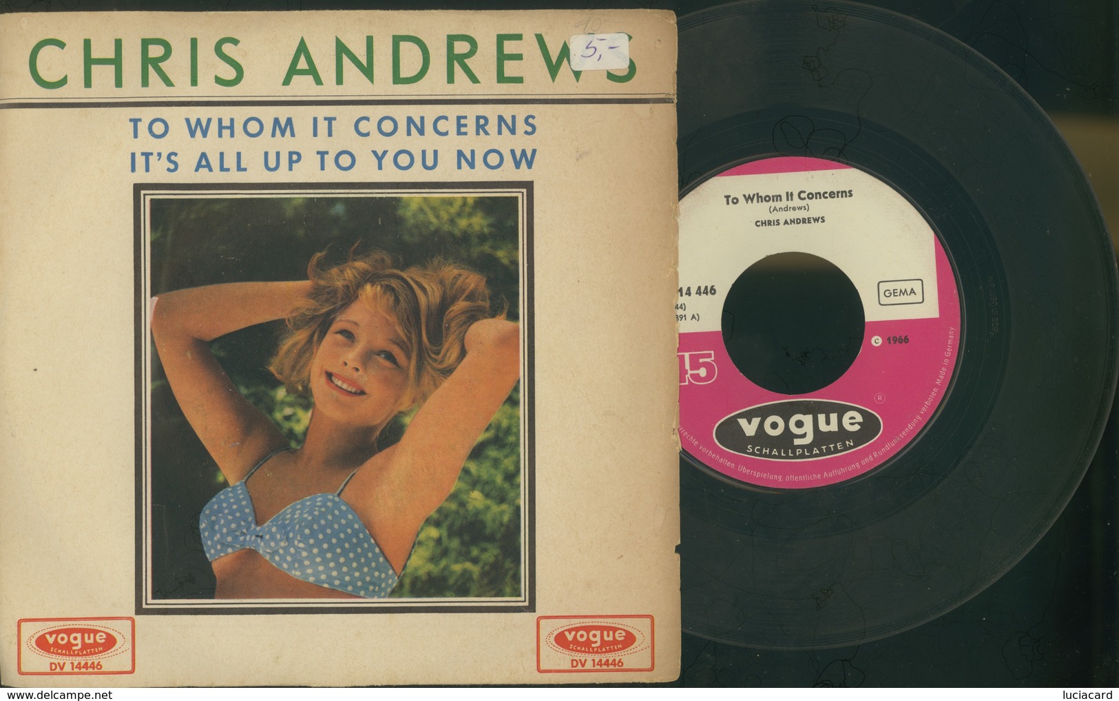 CHRIS ANDREWS -TO WHOM IT CONCERNS -IT'S ALLUP TO YOU NOW - DISCO VINILE 1966 - Altri - Inglese