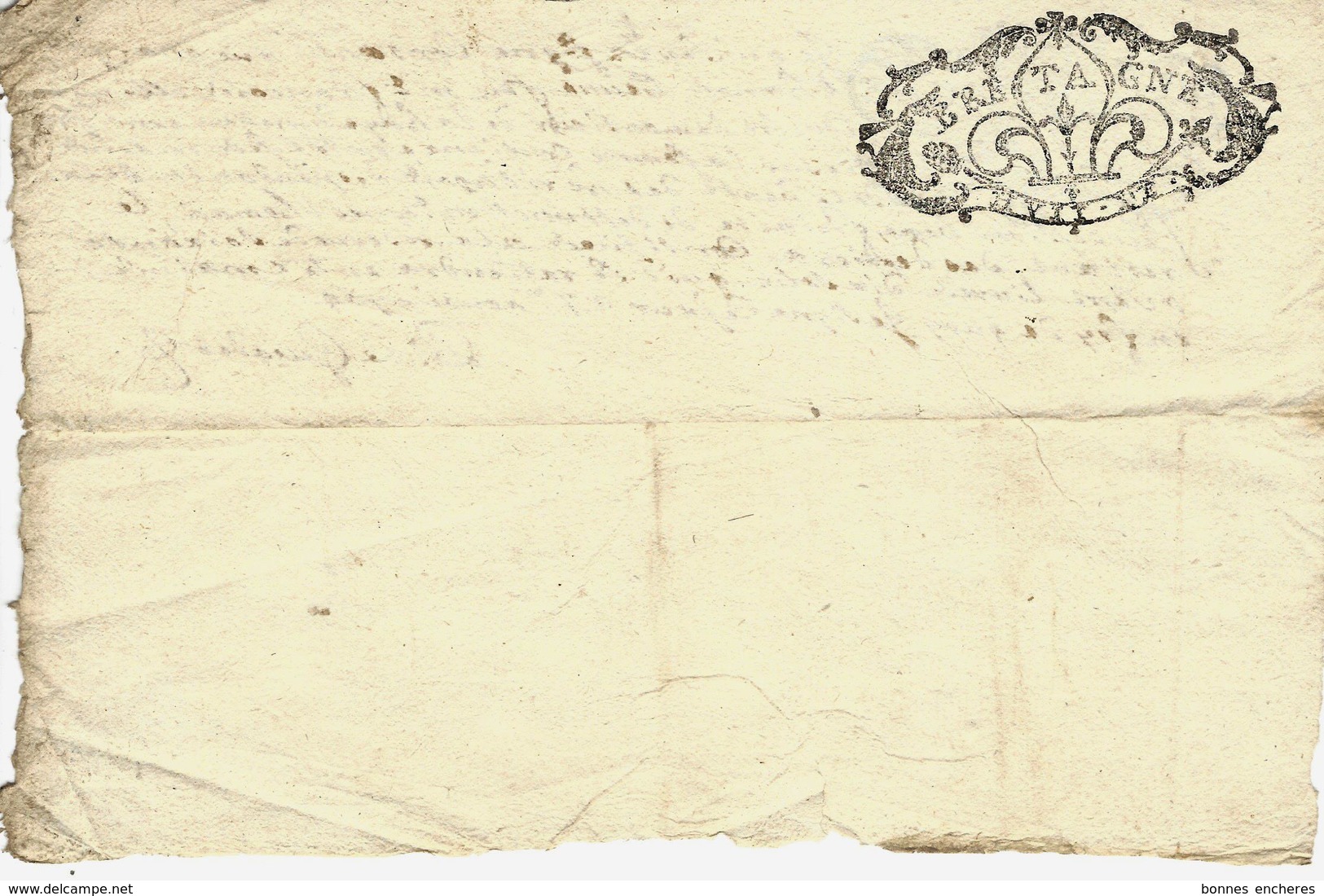 RARE 1704 AU RECTO BRETAGNE HUIT DENIERS  + SUPERBE CACHET AU VERSO TEXTE ET SIGNATURE VOIR SCANS - Cachets Généralité