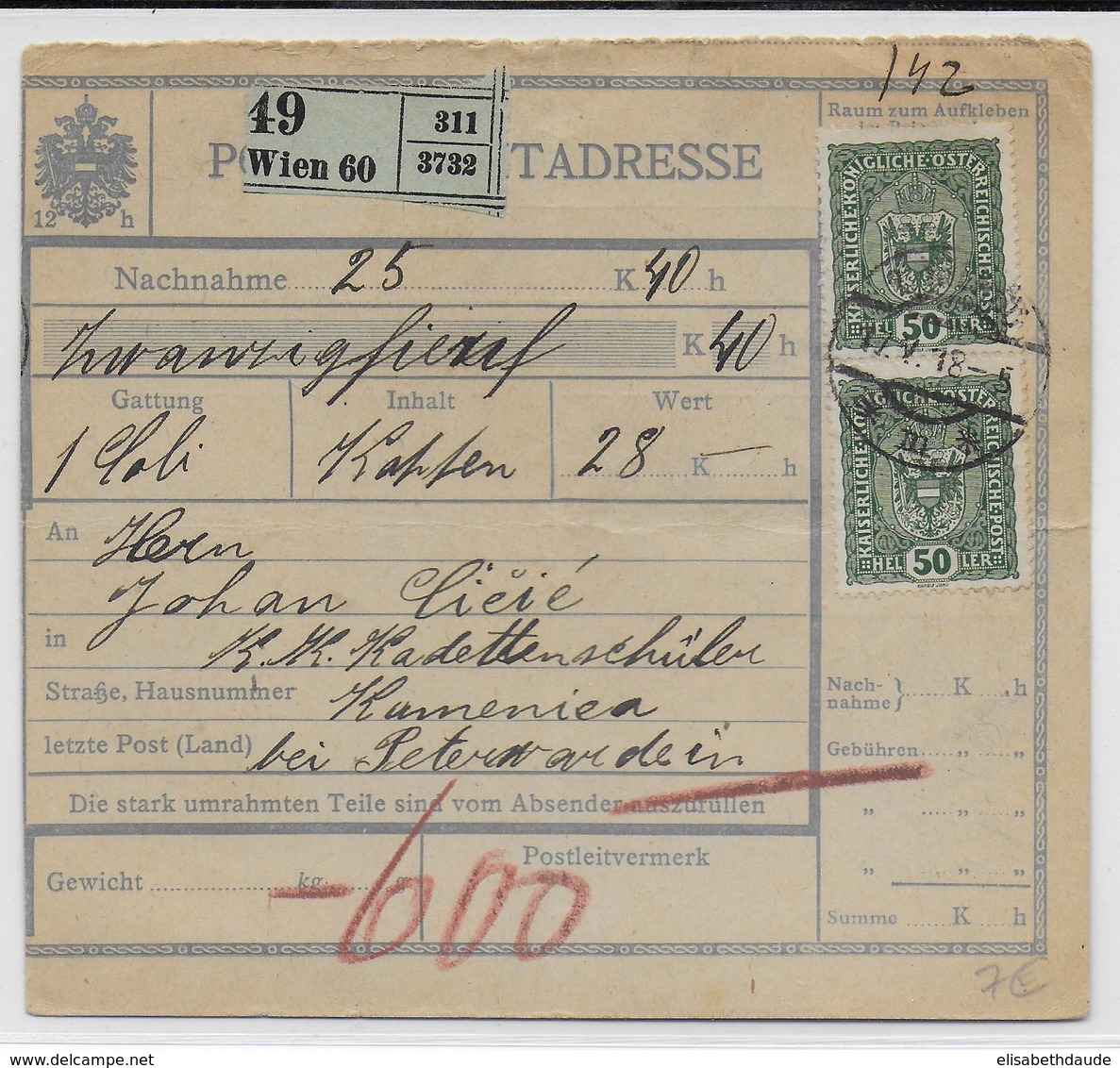 AUTRICHE - 1918 - CARTE COLIS POSTAL De WIEN Avec CENSURE => KAMENICA - Covers & Documents