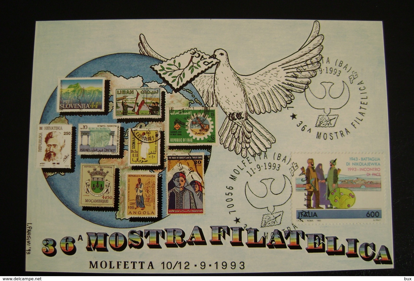 1993   36°  PACE  PEACE  MOLFETTA  FDC MOSTRA FILATELICA FIRST DAY PREMIER JOUR MAXIMUM - Stamps (pictures)