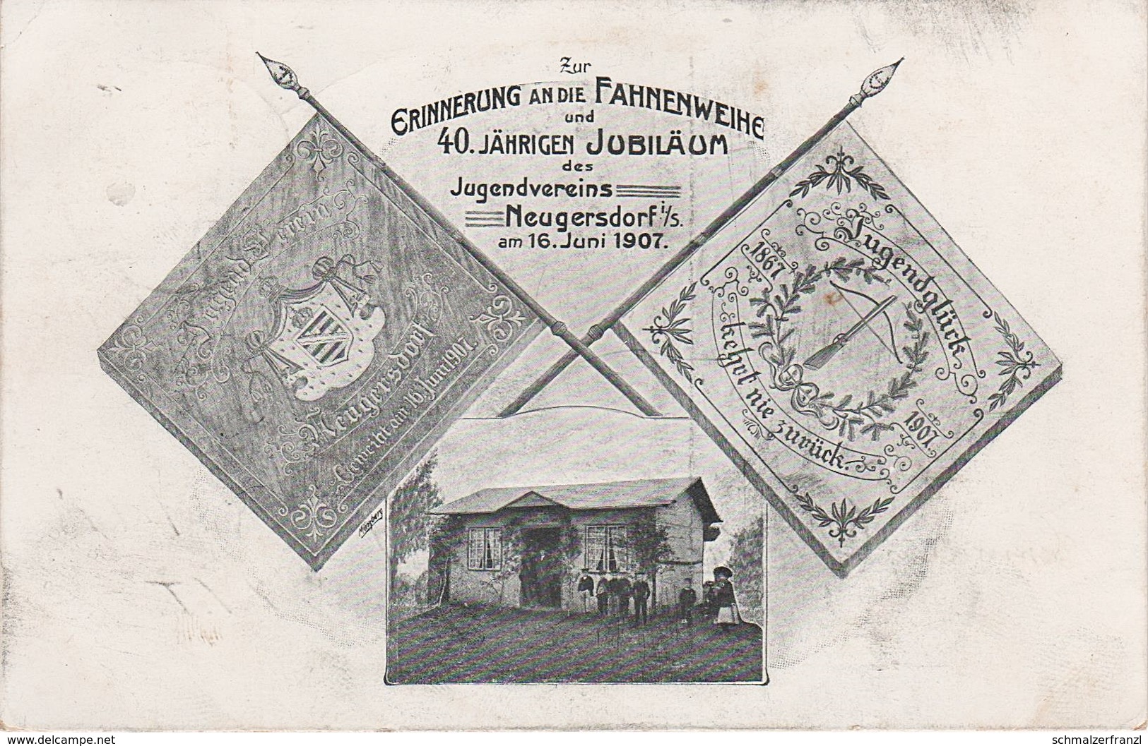 Litho AK Neugersdorf Erinnerung Fahnenweihe 40 Jubiläum Jugendverein 1907 Zittau Eibau Seifhennersdorf Ebersbach Rumburg - Neugersdorf