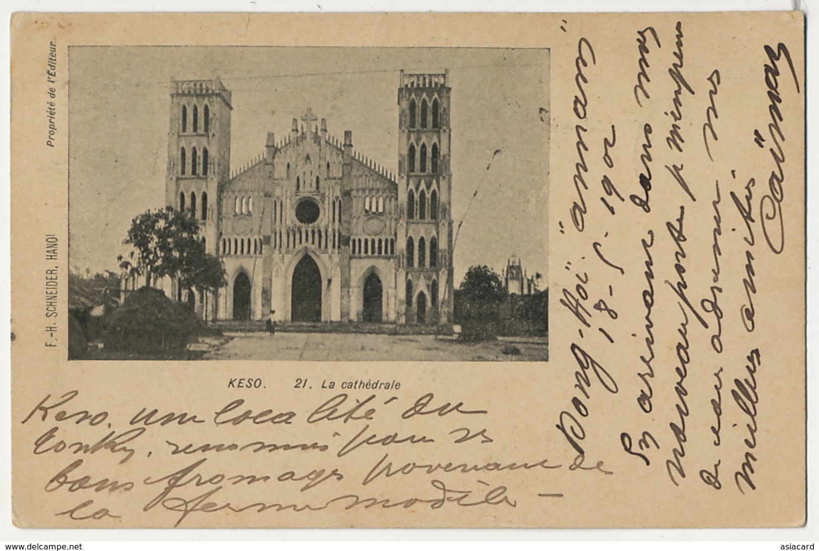 Keso 21 La Cathedrale Precurseur Edit Schneider Hanoi Vers La Guerche Aubois Cachet Dong Hoi Tourane 1902 - Vietnam