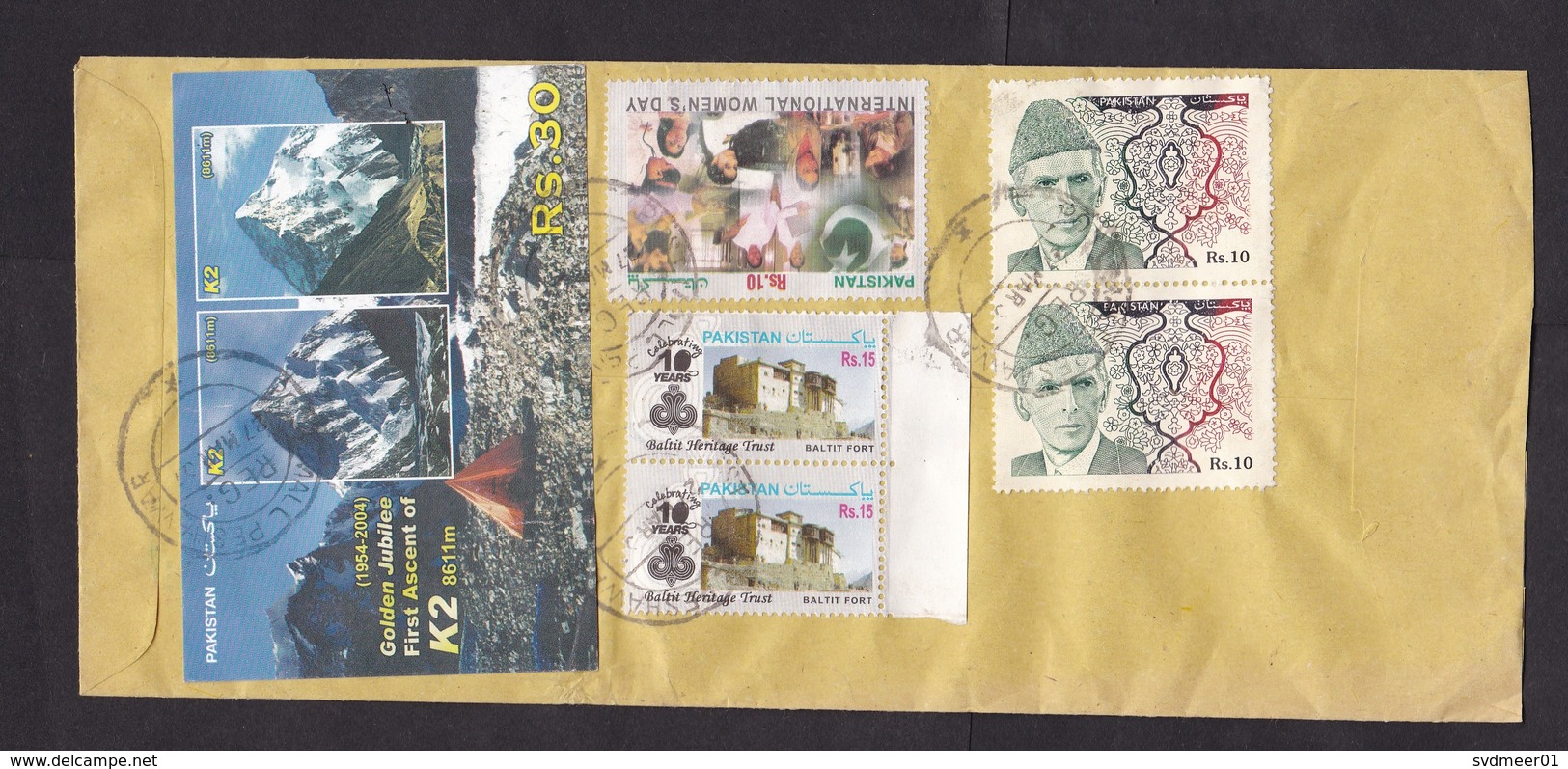 Pakistan: Registered Cover To Spain, 2001, 7 Stamps, Imperforated Souvenir Sheet, K2 Mountain, Women (traces Of Use) - Pakistan