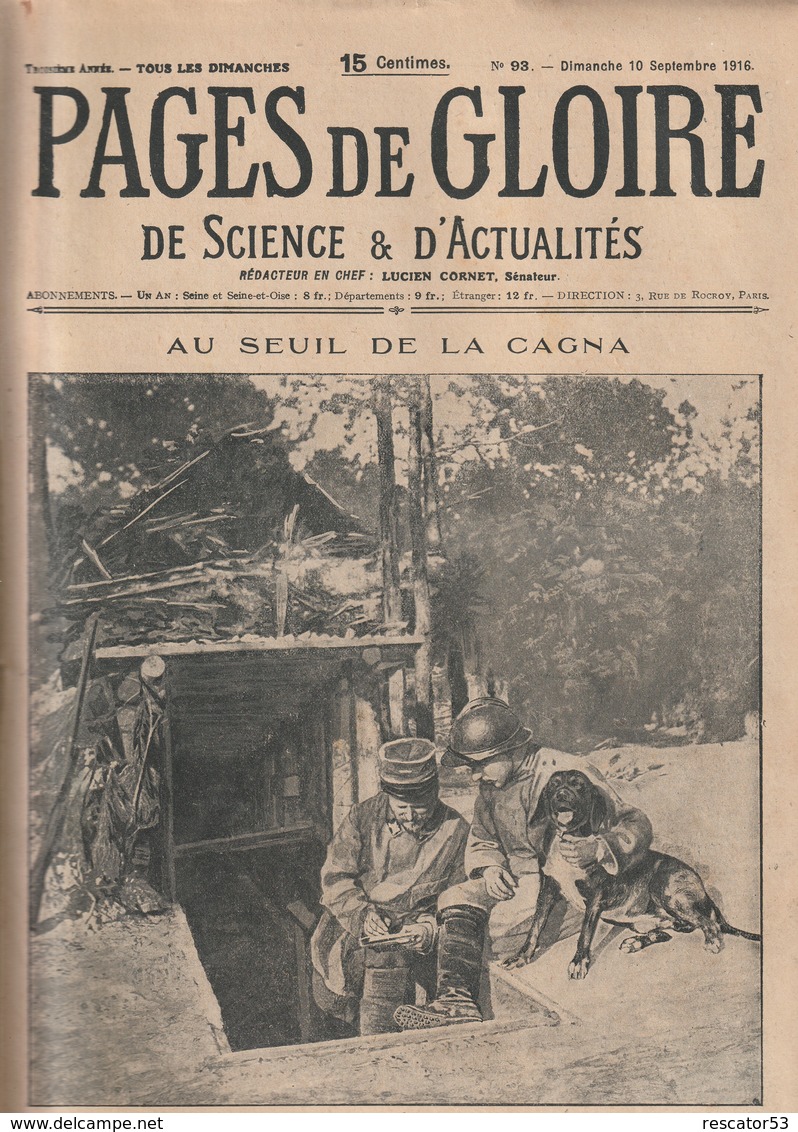 Rare Revue Pages De Gloire Du 10 Septembre 1916 - 1914-18