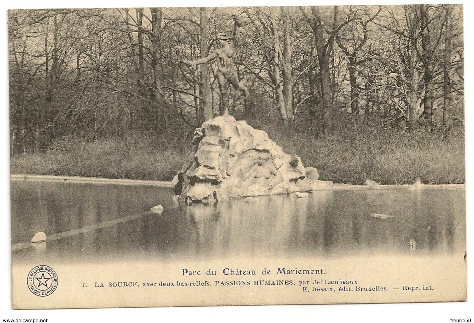 Parc Du Château De MARIEMONT. La Source, Avec 2 Bas-relief, Passions Humaines, Par Jef Lambeaux. Oblitération 1921. - Morlanwelz