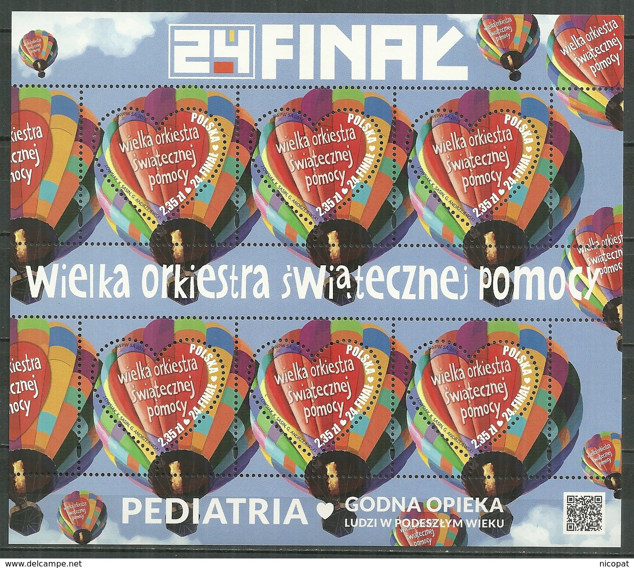 POLAND MNH ** 4457 Bloc Feuillet Grand Orchestre De Charité De Noel Musique Coeur, Détail D'une Montgolfière - Ungebraucht