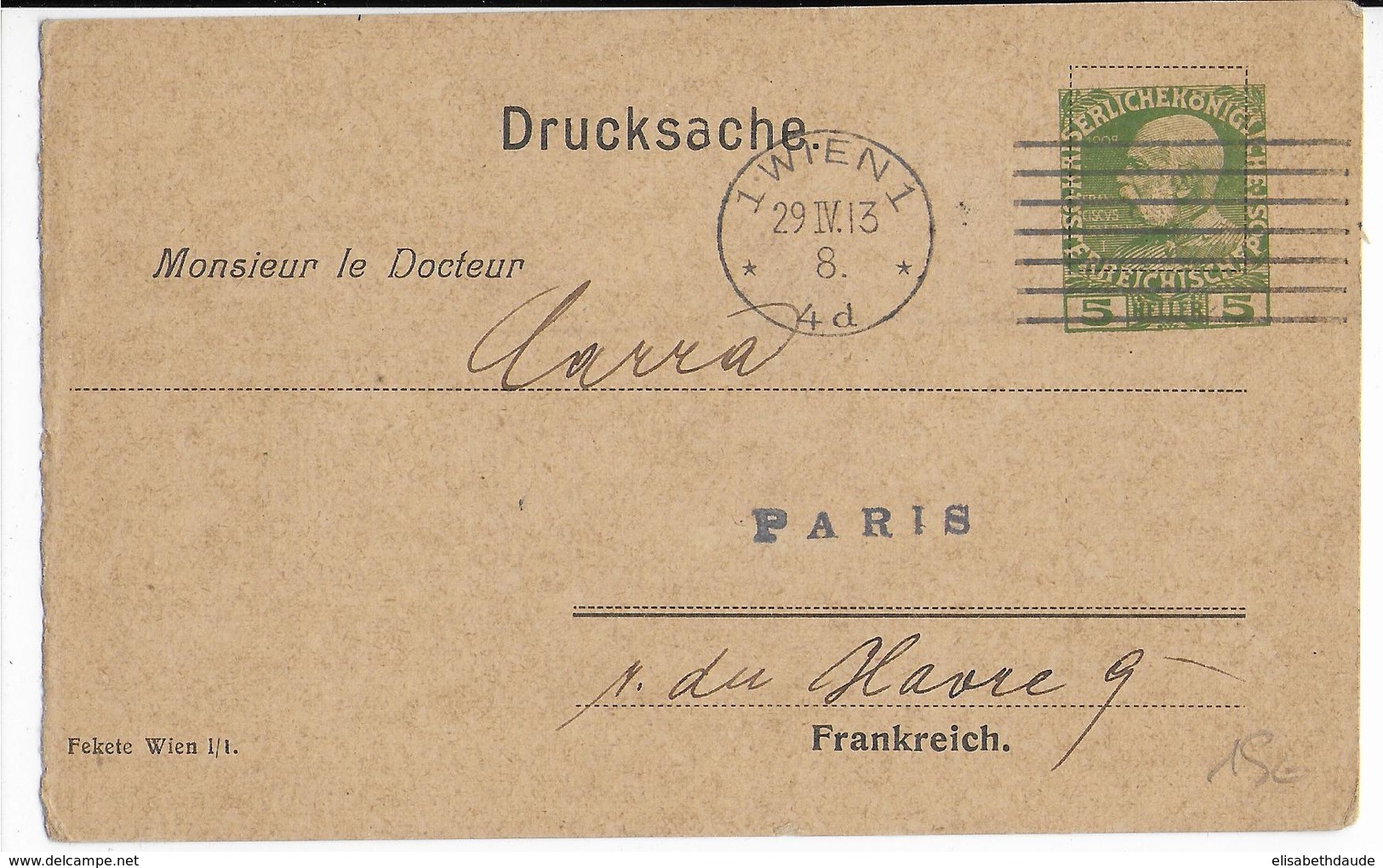 AUTRICHE - 1913 - CARTE MEDICALE PRIVEE De WIEN => PARIS - Covers & Documents