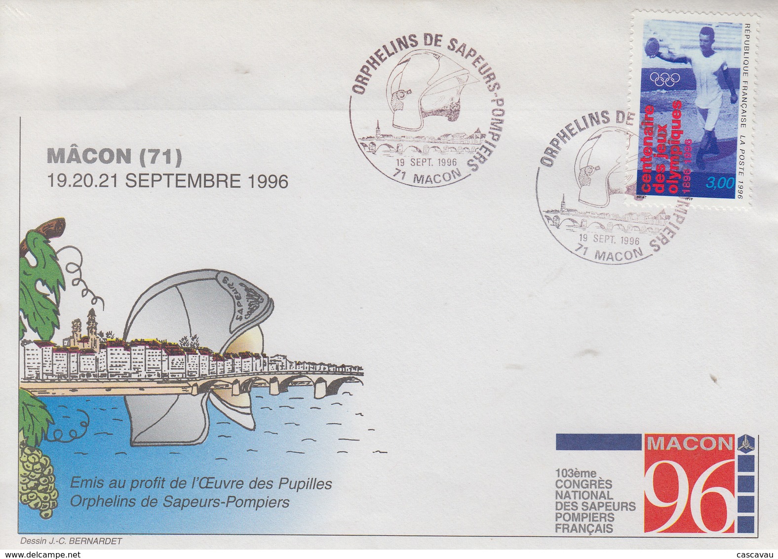 Enveloppe   FRANCE    Orphelins    Des    SAPEURS - POMPIERS     MACON    1996 - Sapeurs-Pompiers
