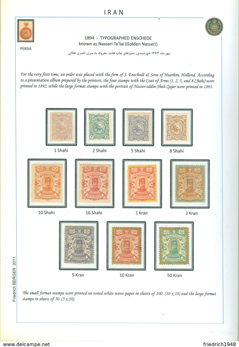 PERSIA - IRAN 1894; Exhibition Sheet With Set Of The "Golden Naseri" Issue, MH - Iran