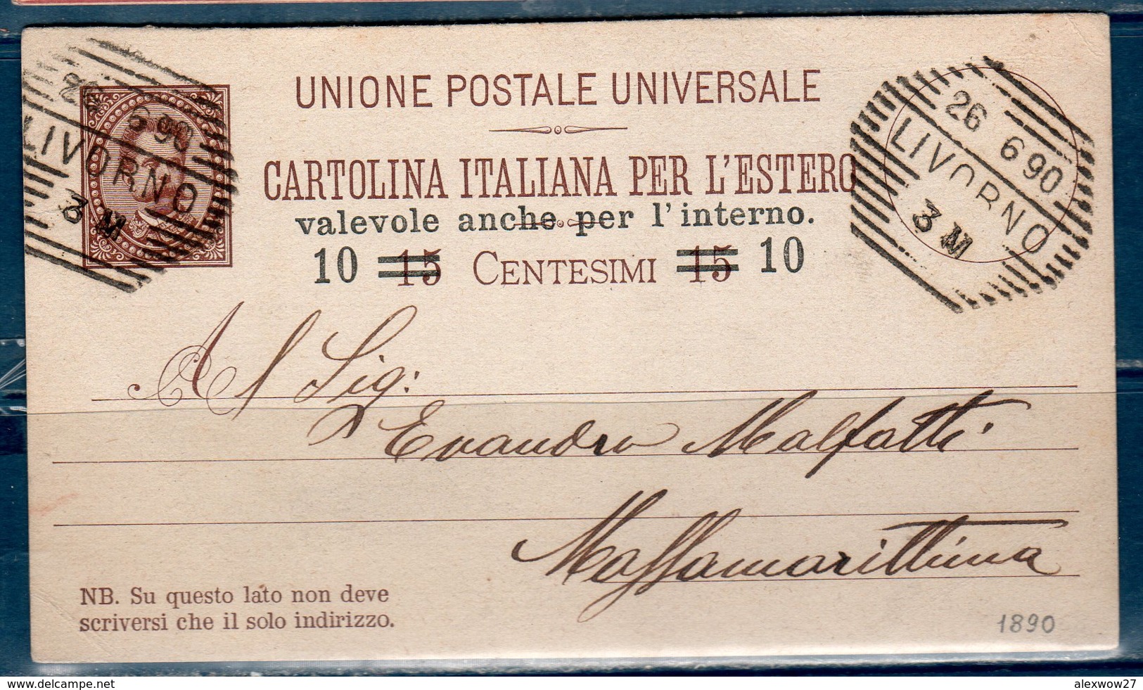 1890 Cartolina Postale Da Livorno A Massamarittima - Interi Postali