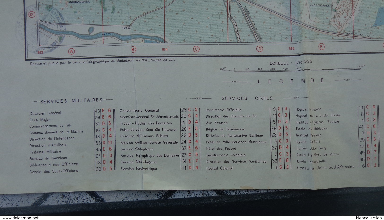 Carte De Tananarive (Madagascar ) De 1947 ,format 76cm X 55cm - Autres & Non Classés