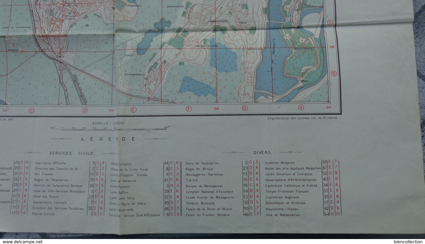 Carte De Tananarive (Madagascar ) De 1947 ,format 76cm X 55cm - Autres & Non Classés