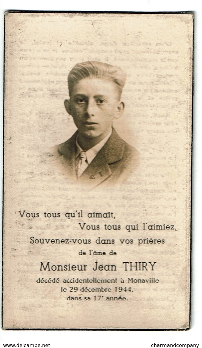 Souvenir Pieux - Jean THIRY - Décédé à Monaville 9 Décembre 1944 - 2 Scans - Devotion Images