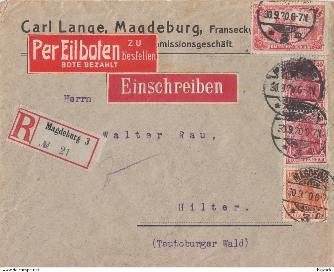 DR R-Eilbote-Brief Mif Minr.A113,141,2x 145 Magdeburg 30.9.20 Geprüft - Briefe U. Dokumente