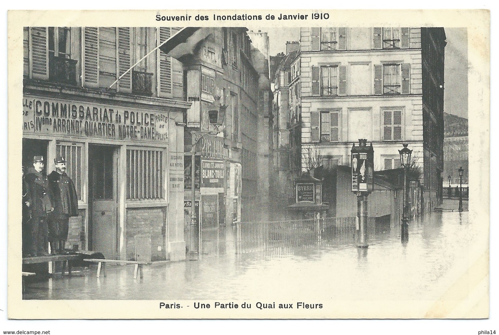 CPA INONDATIONS PARIS 1910 / UNE PARTIE DU QUAI AUX FLEURS / AUTOGRAPHE RENE BAZIN - Inondations