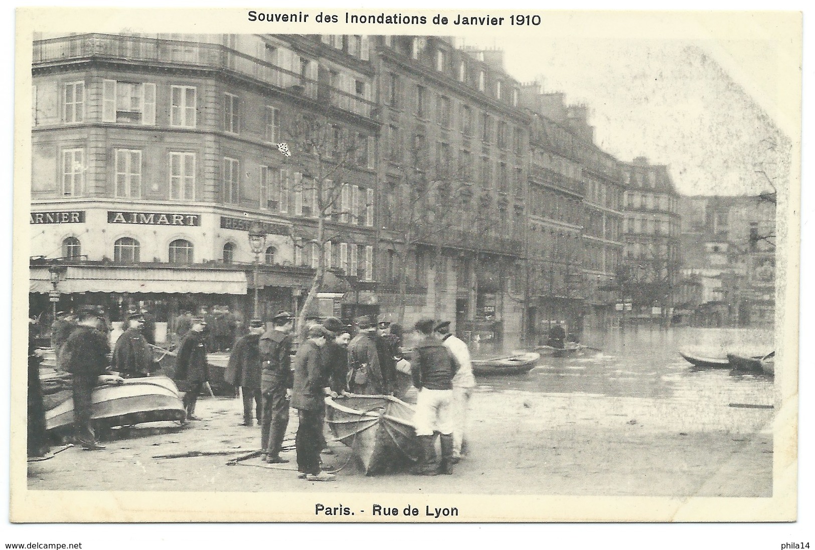 CPA INONDATIONS PARIS 1910 / RUE DE LYON / AUTOGRAPHE OSCAR MENETIER - Inondations