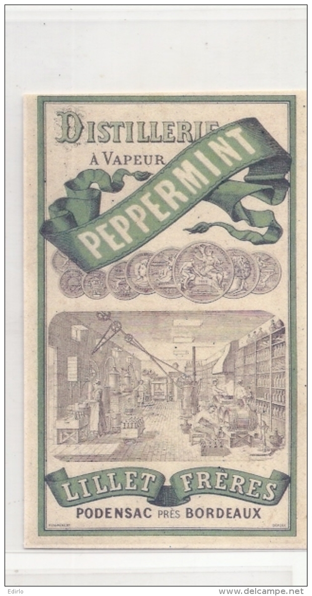 étiquette -  1900/30 - PEPPERMINT Distillerie à Vapeur Podensac LILLET Frères - Whisky
