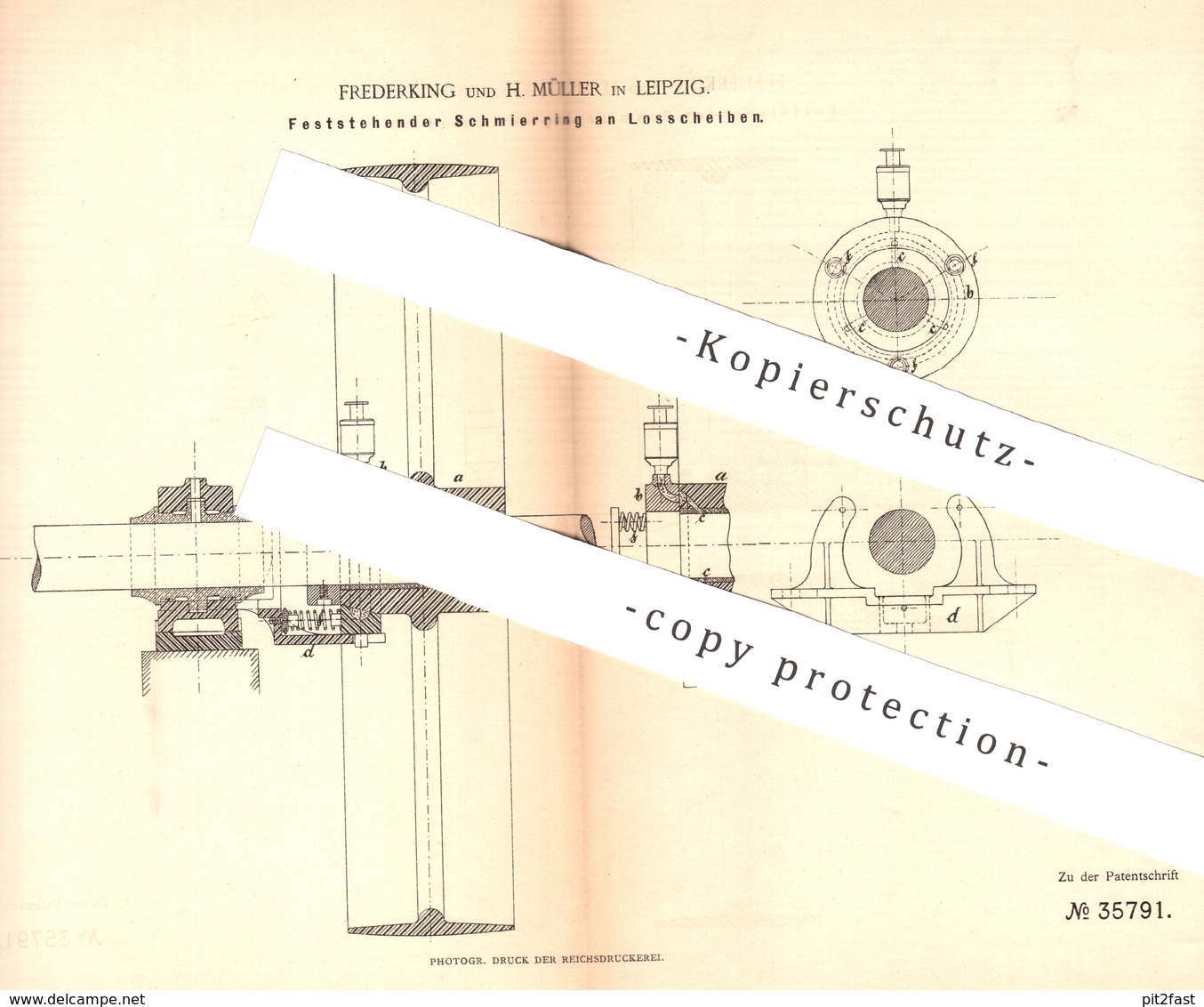 Original Patent - Frederking Und H. Müller , Leipzig , 1885 , Schmierring An Losscheiben | Schmieröl , Öl , Maschinen !! - Historische Dokumente