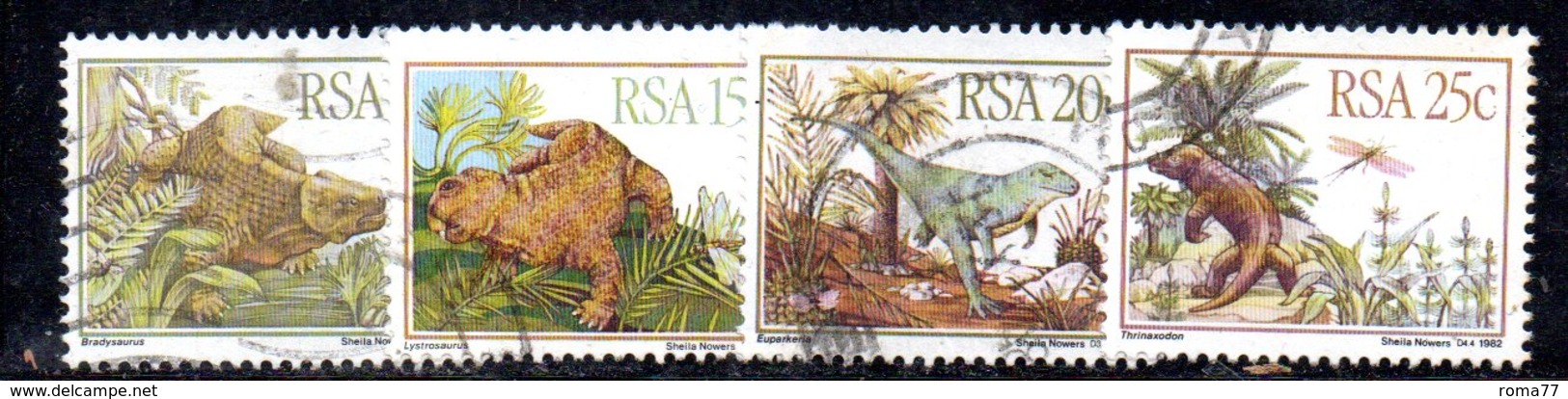 T1172 - SUD AFRICA SOUTH 1982 , Yvert Serie N. 527/530 Usata . Animali Preistorici - Usati