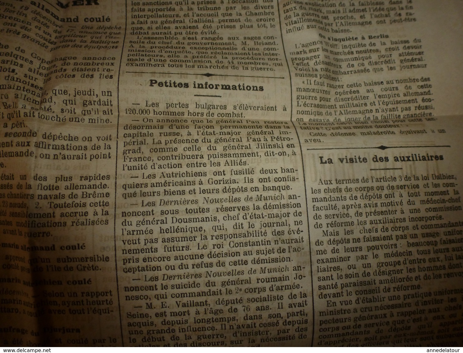 1915 L'INDEPENDANT de l'Aussois & du Morvan :Naufrage du Djurjura;Lettre d'Henri Jambon depuis les tranchées (Arras);etc