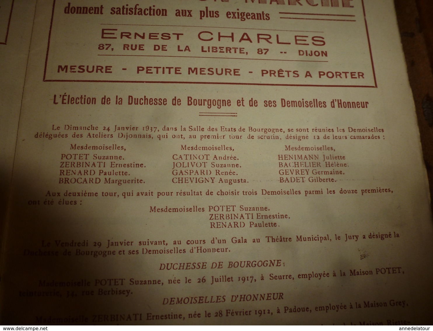 1937 FÊTES CARNAVALESQUES : Cortège De La Duchesse De Bourgogne (Mlle Suzanne Potet )  Programme Officiel; Etc - Autres & Non Classés