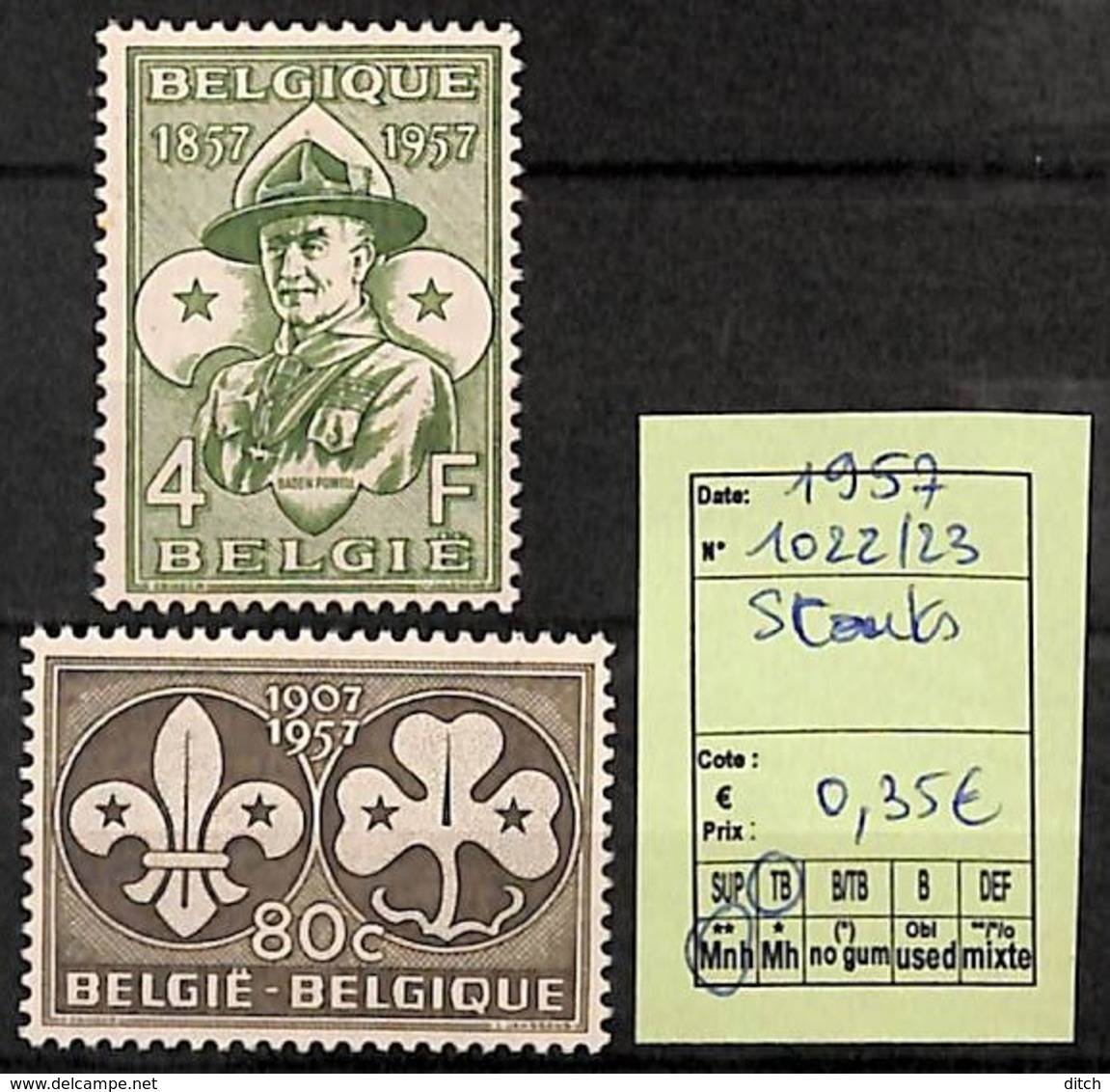 D - [822567]Belgique 1957 - N° 1022/23,  Organisations, Scoutisme - Autres & Non Classés