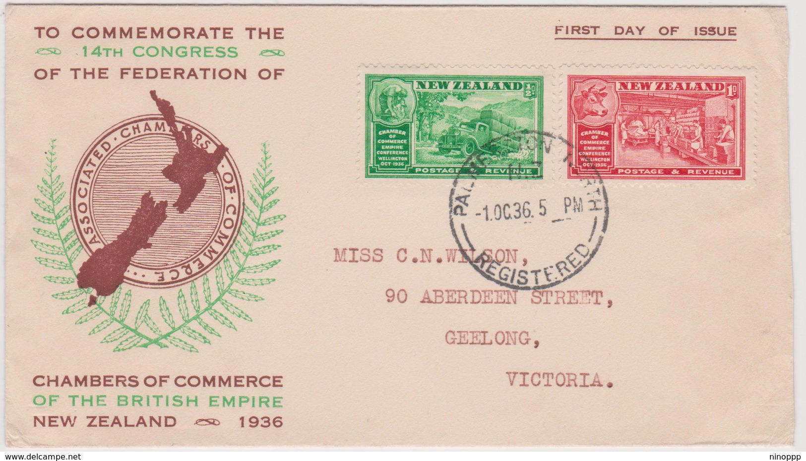 New Zealand 1936 Commerce  FDC - FDC