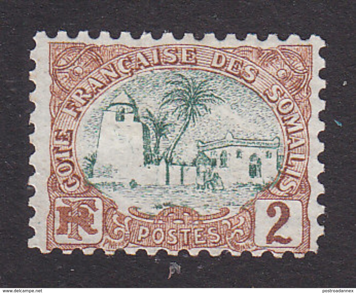 French Somali Coast, Scott #35, Mint No Gum, Tadjoura Mosque, Issued 1902 - Unused Stamps