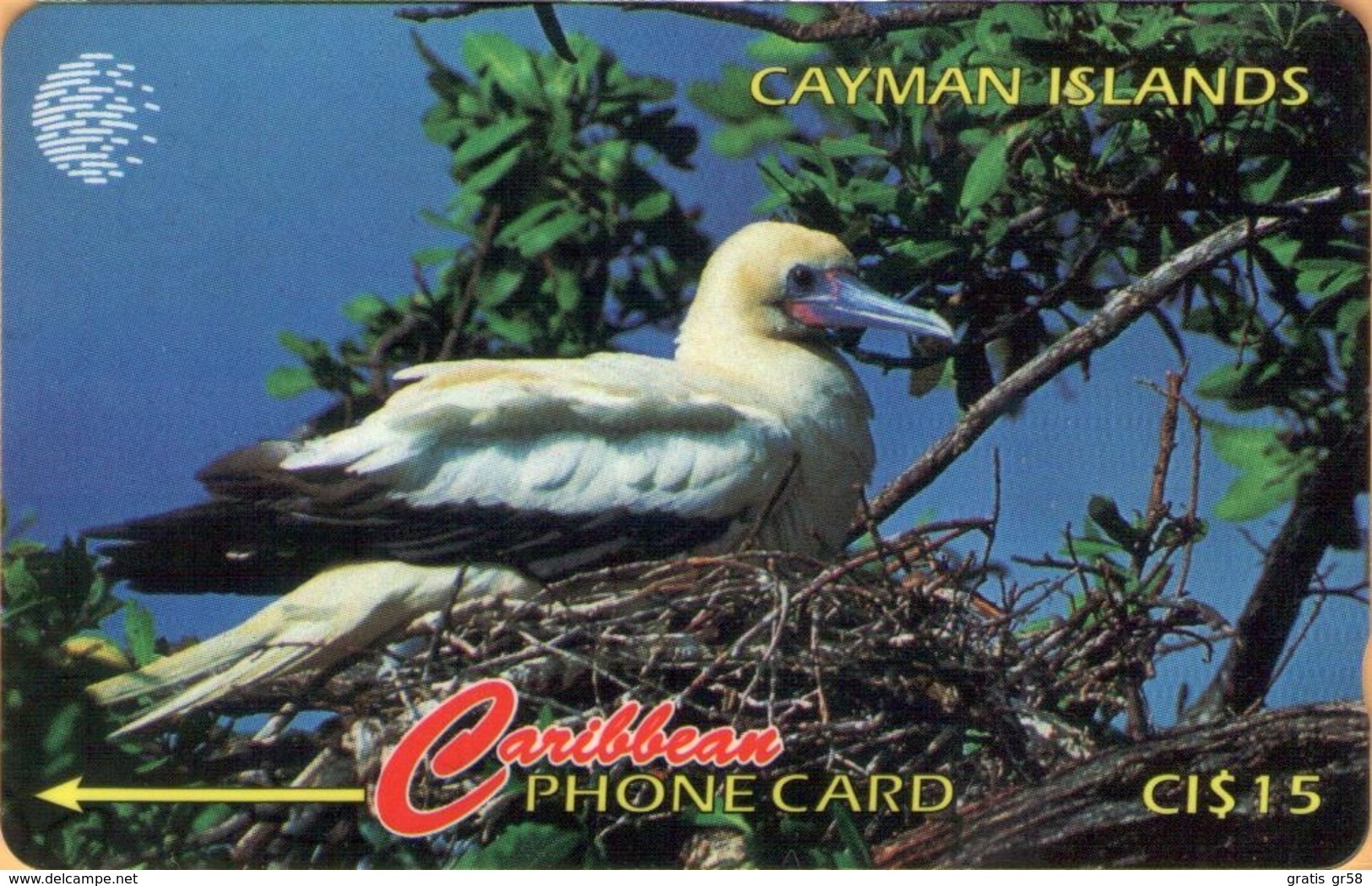 Cayman Island - GPT, CAY-11D, GPT, 11CCID, Red Footed Booby, Bird, 15$, 14,100ex, 1995, Used - Cayman Islands