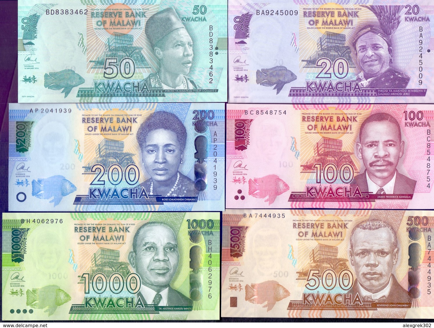 Malawi - 20,50,100,200,500,1000,2000 - Kwacha 2014 -  2016 UNC. - Malawi