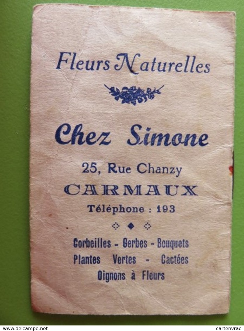 Calendrier 1956 - Chez Simone - 25 Rue Chanzy à Carmaux (Tarn) - Le Langage Des Fleurs - Petit Format : 1941-60