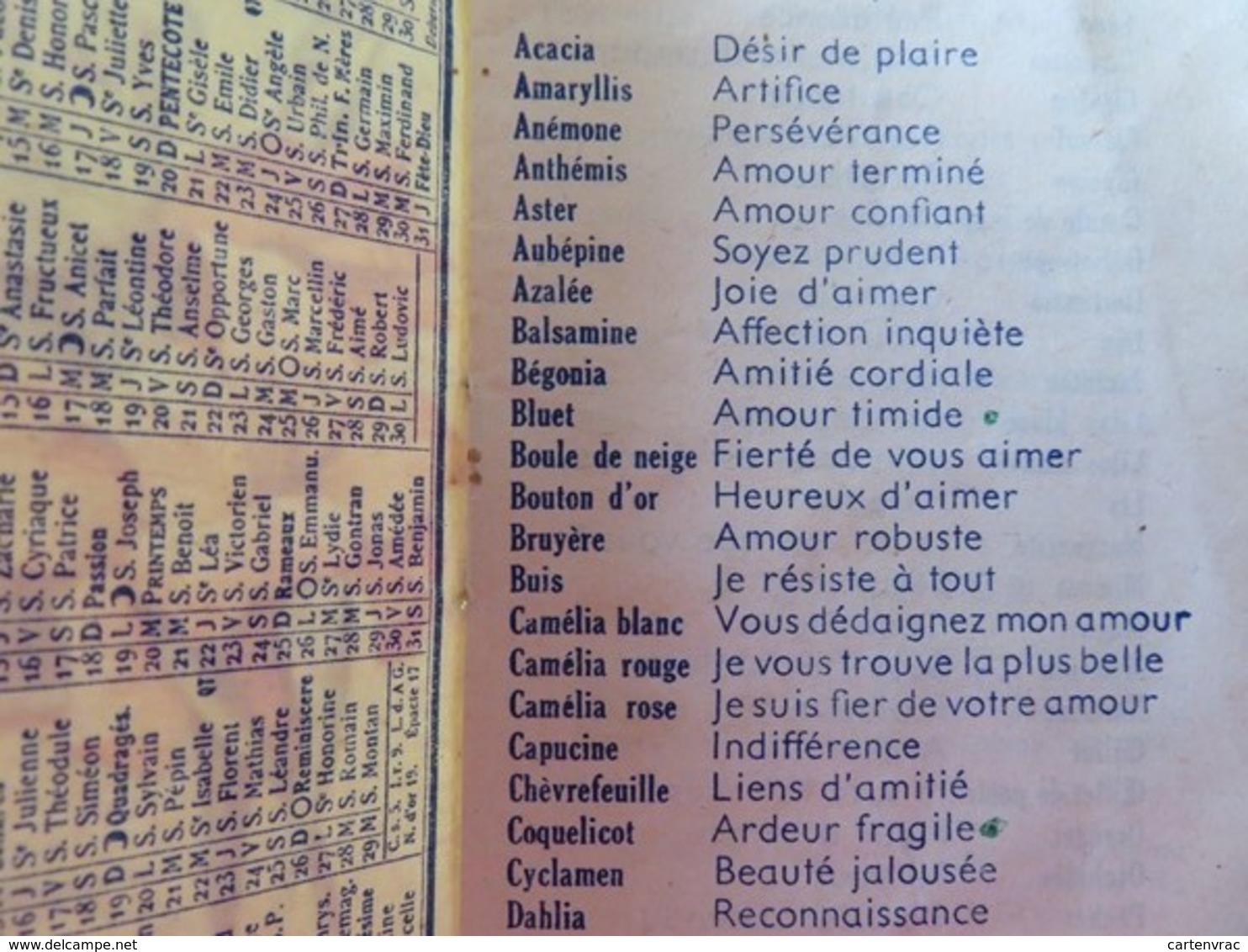 Calendrier 1956 - Chez Simone - 25 Rue Chanzy à Carmaux (Tarn) - Le Langage Des Fleurs - Petit Format : 1941-60