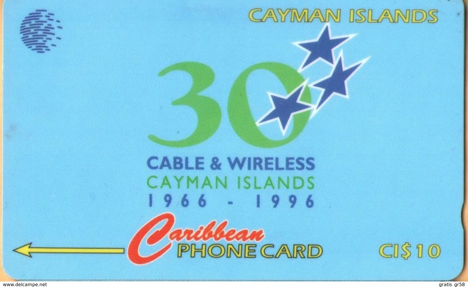 Cayman Island - CAY-94C, GPT, 94CCIC, 30 Years, Normal Zero, 10$, 35.000ex, 1996, Used - Cayman Islands