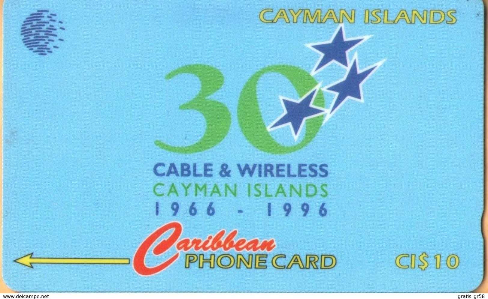 Cayman Island - CAY-94C, GPT, 94CCIC, 30 Years, Normal Zero, 10$, 35.000ex, 1996, Used - Kaimaninseln (Cayman I.)