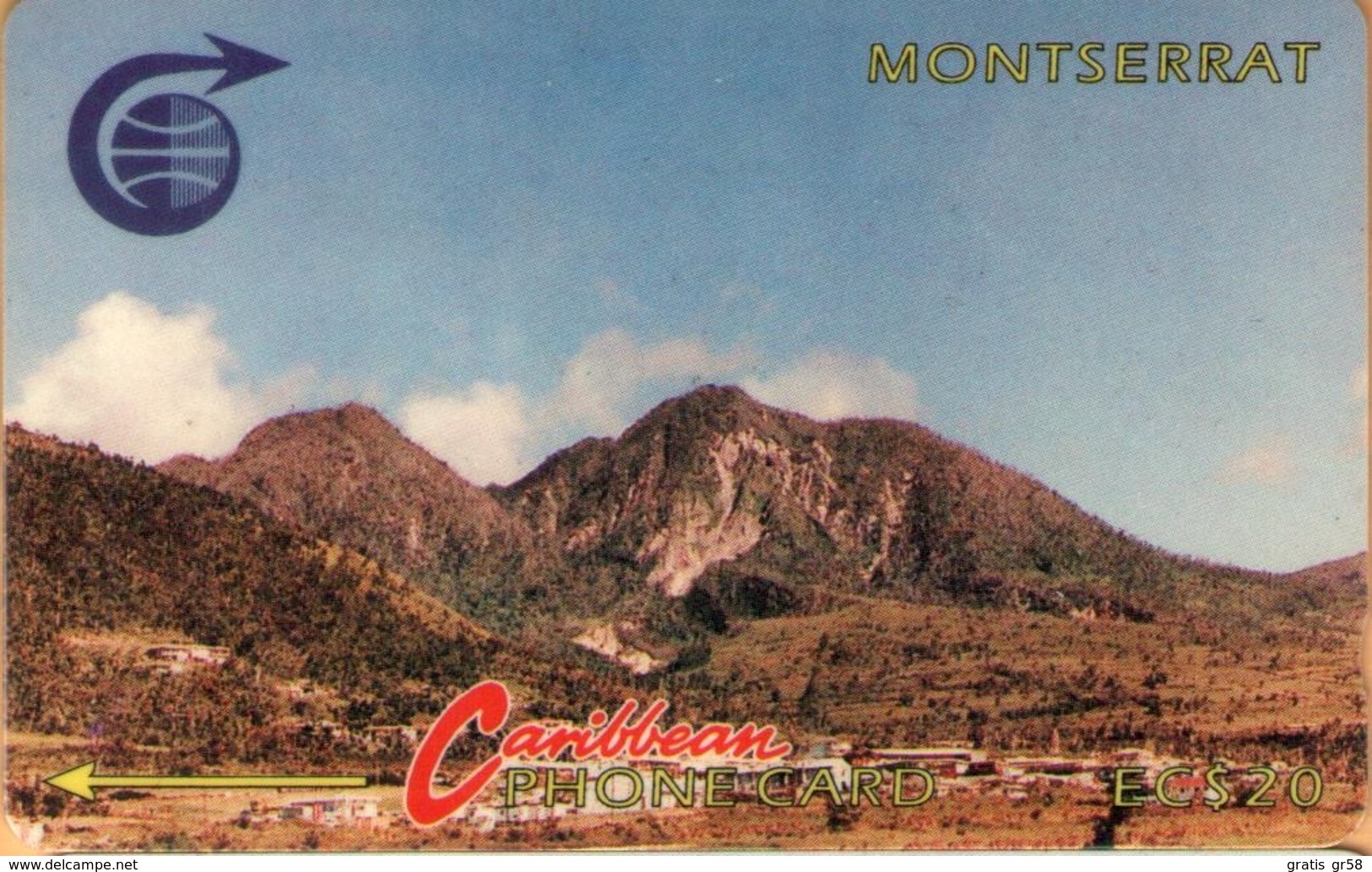 Montserrat -  MON-3B, GPT, 3CMTB, Soufriere, Mountains, 20 EC$, 25.500ex. 1991, Used/ Scratches - Montserrat