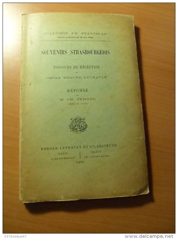 Alsace-Strasbourg-Souvenirs Strasbourgeois-Discours D'Oscar Berger-Levrault-1895 - 1901-1940