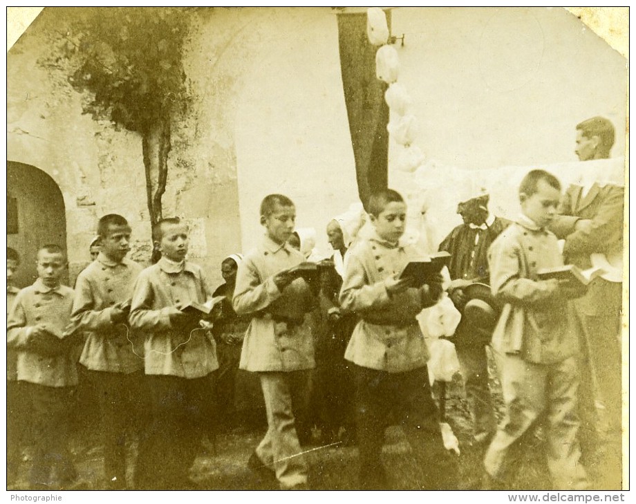 France Le Breuil Procession Enfants Alumnistes Ancienne Stereo Photo Amateur 1900 - Stereoscopic