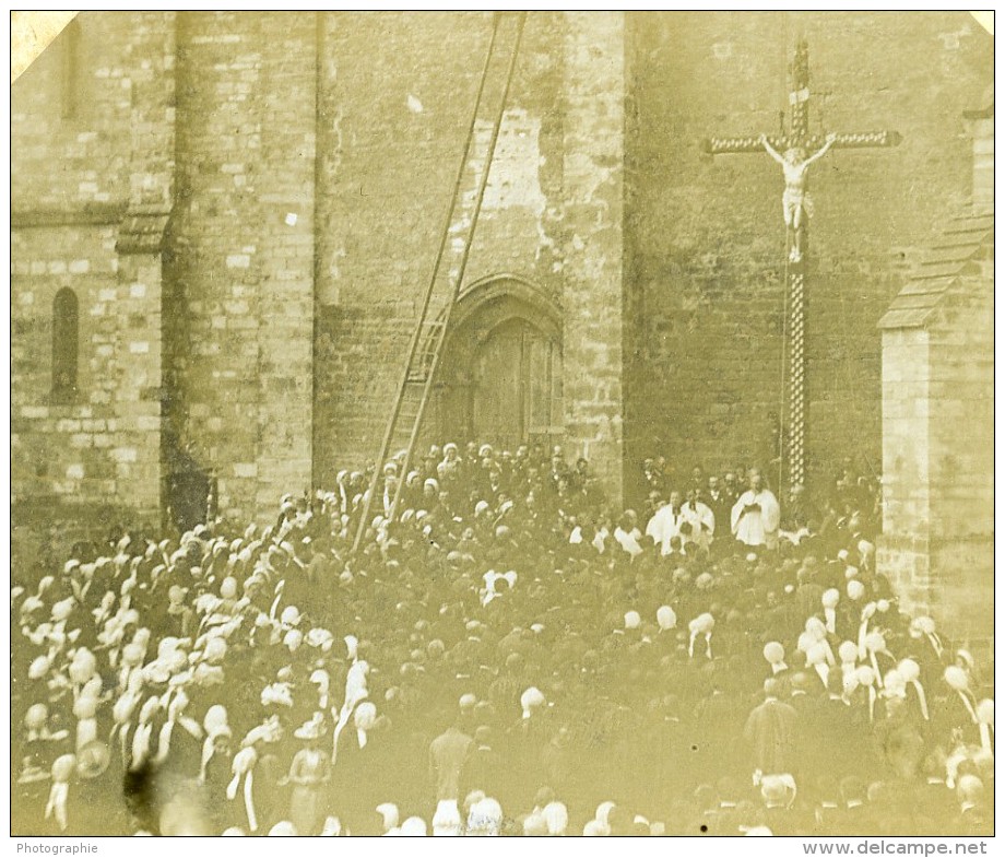 France Sanxay Eglise Plantation De La Croix Ancienne Stereo Photo Amateur 1900 - Photos Stéréoscopiques