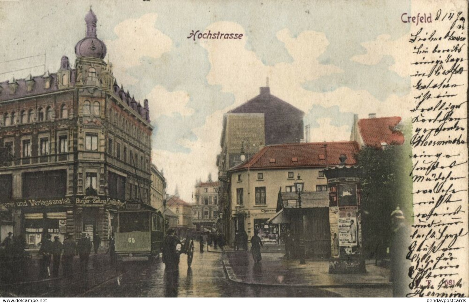 CREFELD, Hochstrasse Mit Strassenbahn, Bürger-Zeitung, Tabakladen (1905) AK - Krefeld