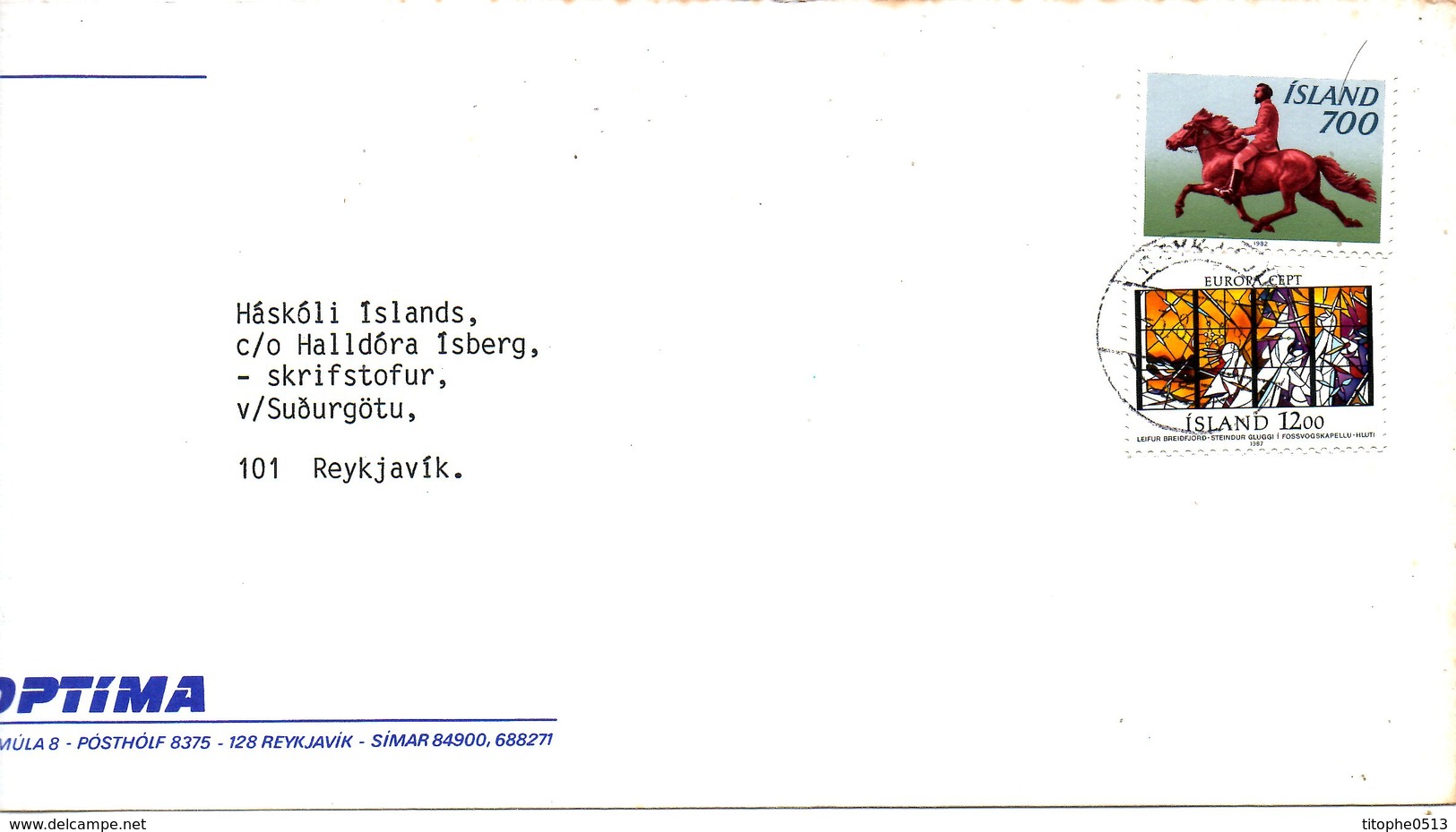 ISLANDE. N°618 De 1987 Sur Enveloppe Ayant Circulé. Architecture Moderne/Vitrail. - 1987