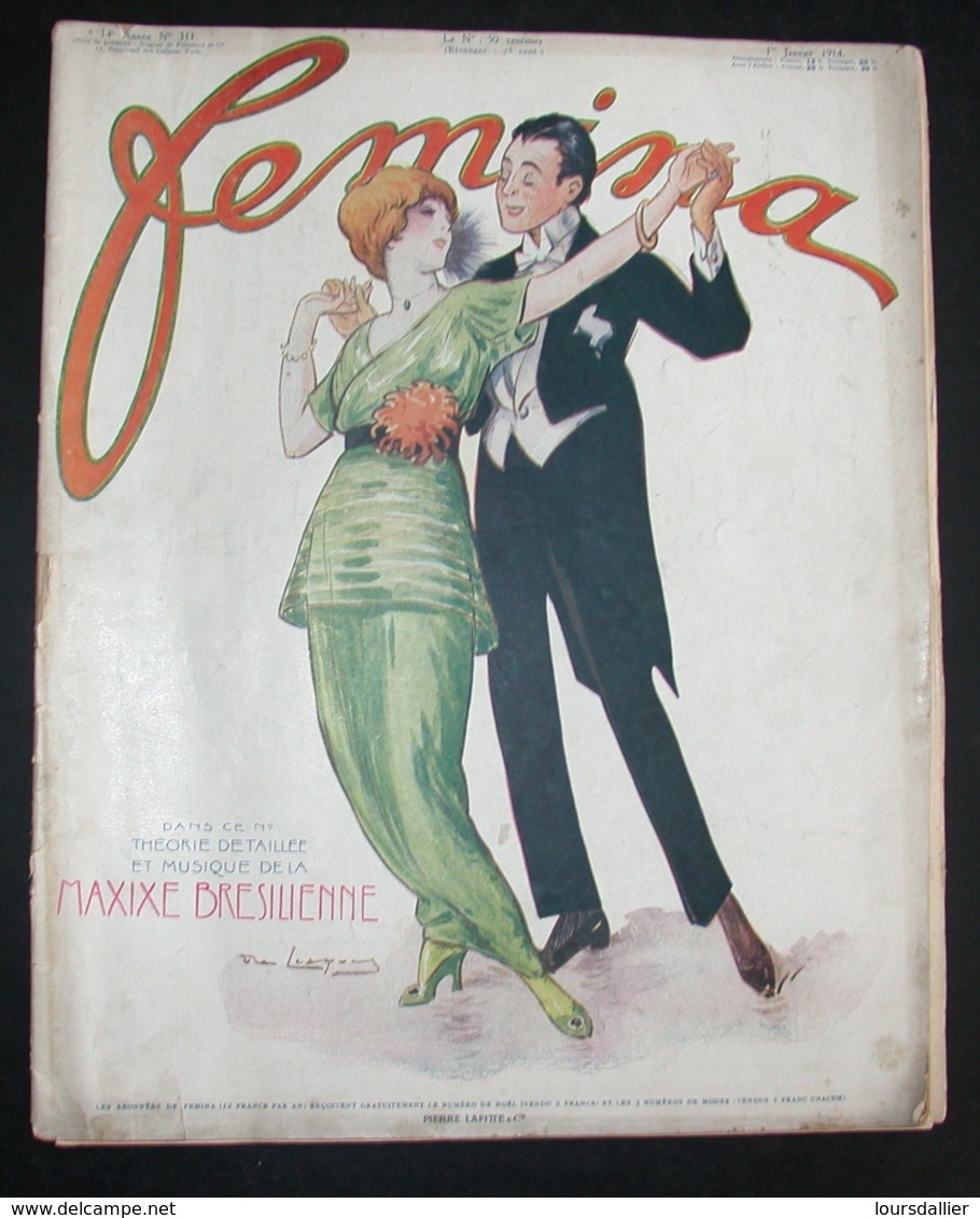 Revue FEMINA N°311 Du 1er JANVIER 1914 Suchard Milka Maxixe Kirchner Orient Mode Lepape Masques Sports Sorudbinin Rameau - 1900 - 1949