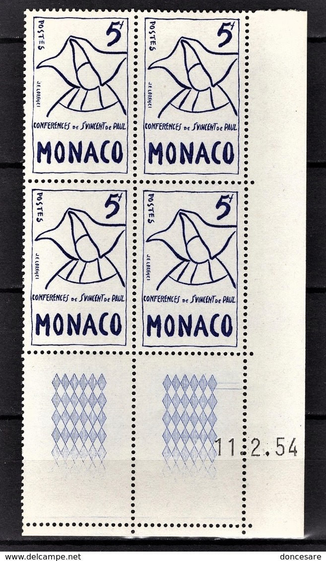 MONACO 1954 - BLOC DE 4 TP COIN DE FEUILLE / DATE / N° 400 - NEUFS** - Ungebraucht