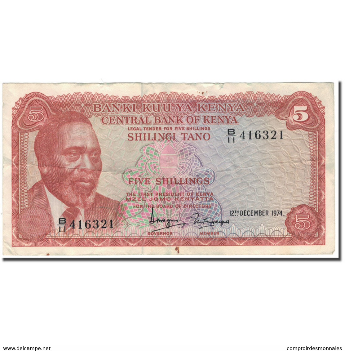 Billet, Kenya, 5 Shillings, 1974-12-12, KM:11a, TB+ - Kenya