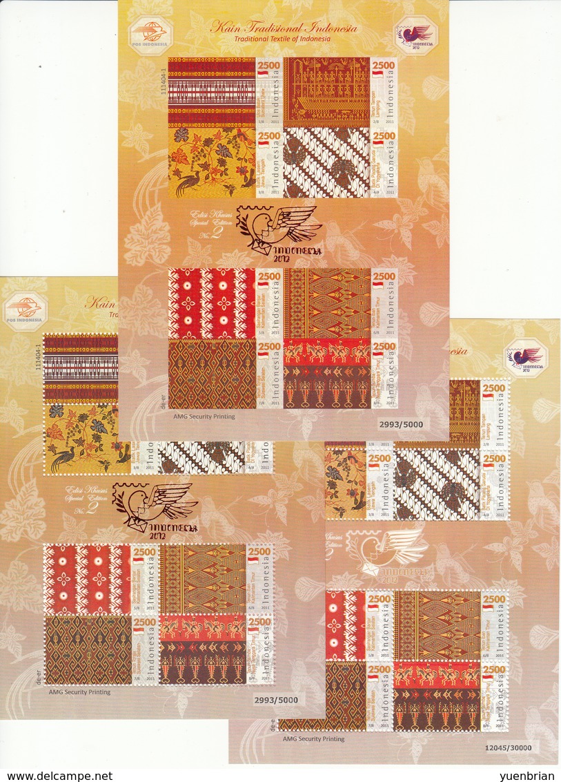 Indonesia 2011 3x Special M/S, MNH**, Perforated + Impre. Issue Quantity: 5,000,  Low Price - Indonesia