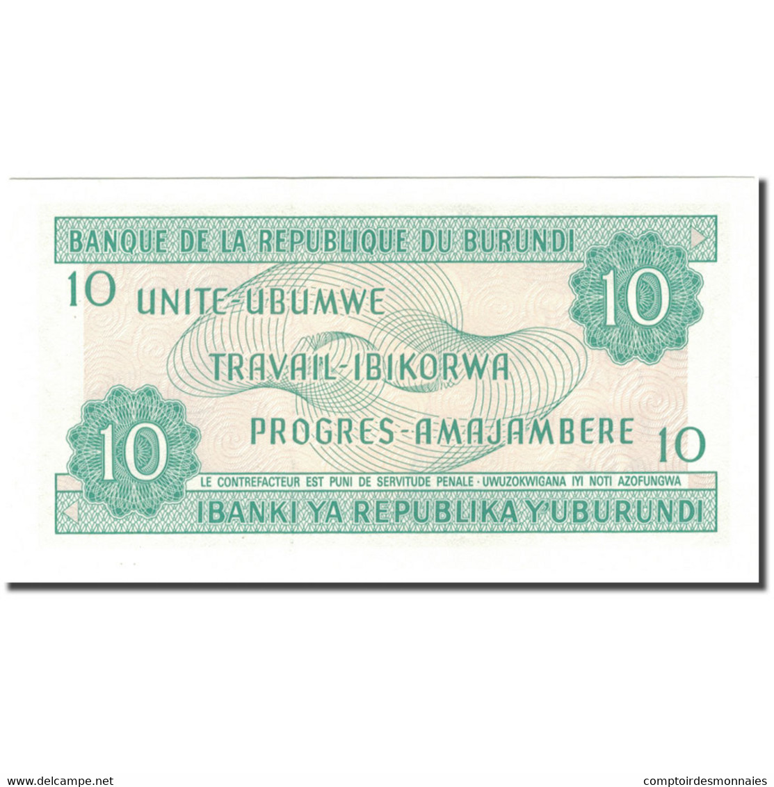 Billet, Burundi, 10 Francs, 1989-10-01, KM:33b, NEUF - Burundi