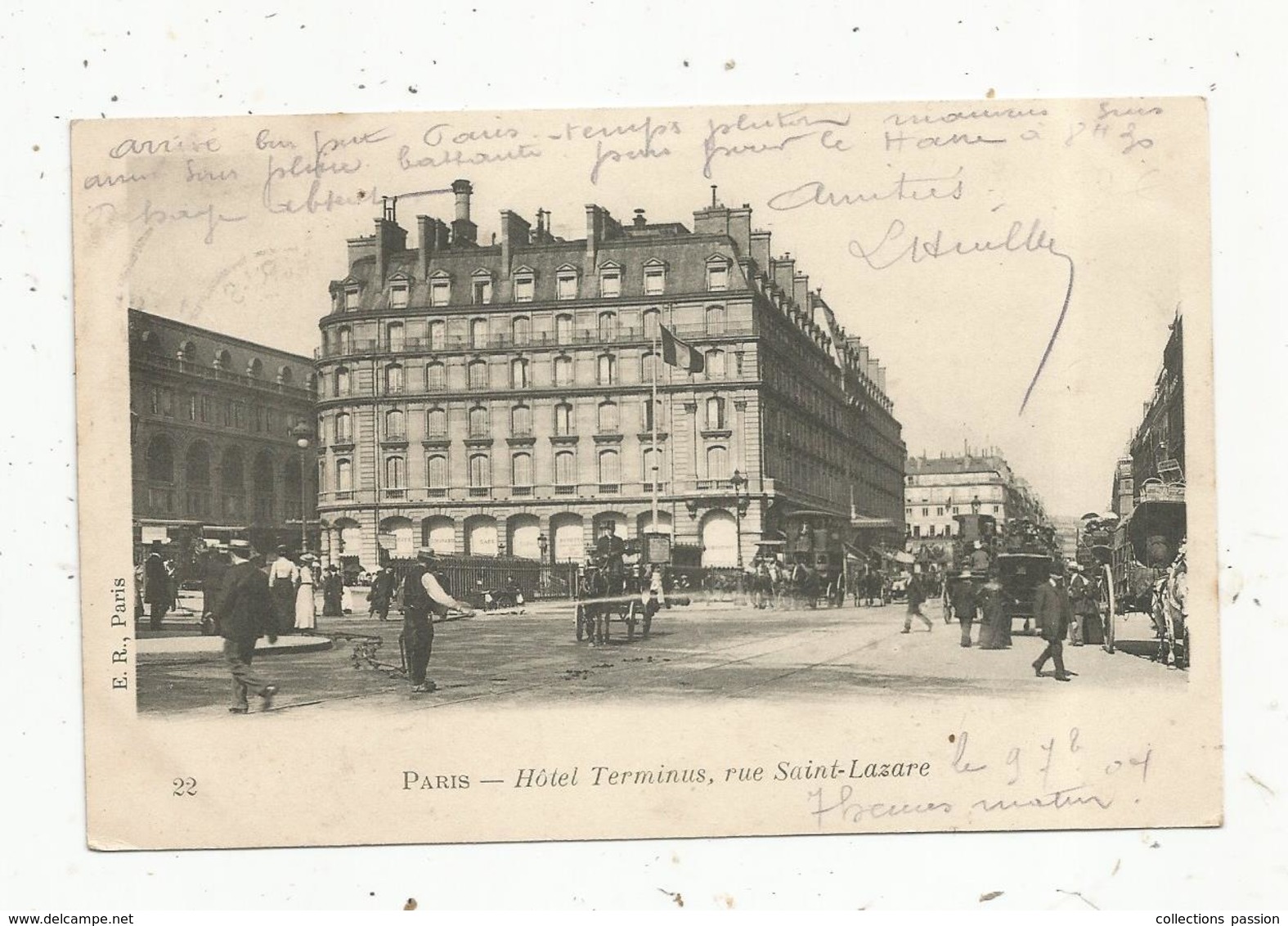 Cp , Hotels & Restaurants ,HOTEL TERMINUS ,Paris ,75 ,  Rue SAINT LAZARE ,  Dos Simple ,voyagée 1904 - Hotels & Restaurants